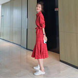 主推大货已出格子长袖连衣裙鱼尾裙087-Q91-P105-K158，女装连衣裙，柒柒家