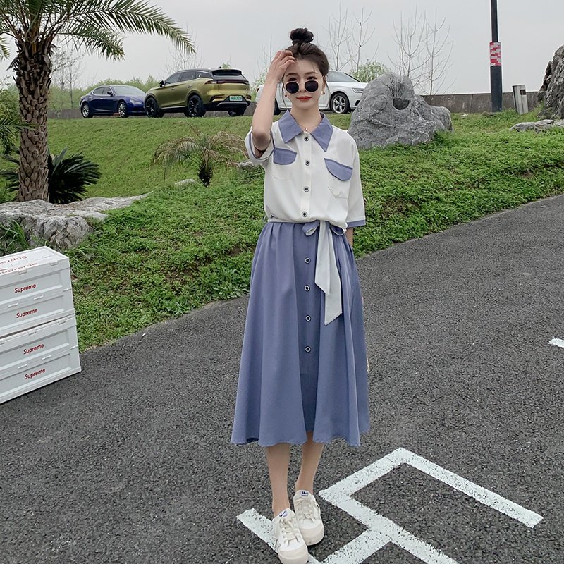 大货已出主推新款2色拼色法式长裙连衣裙Q143-P115-K168,女装连衣裙,柒柒家