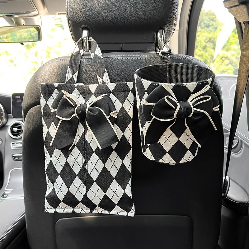 跨境车载纸巾盒车内纸抽盒汽车挂式抽纸盒垃圾桶二合一车用女轻奢