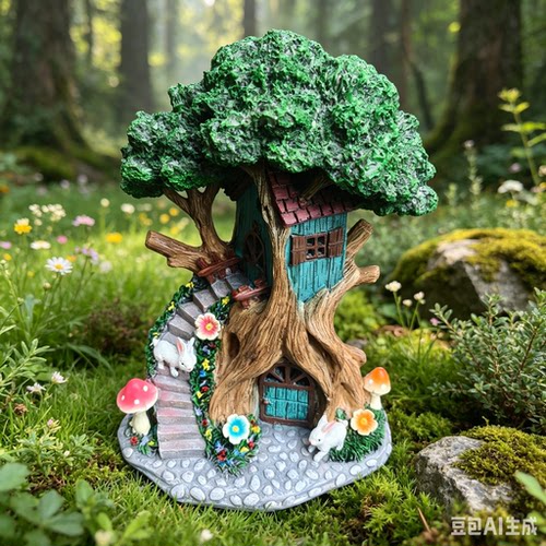 户外庭院花园树屋装饰摆件别墅公花圃幼儿园假山水池摆设兔子城堡
