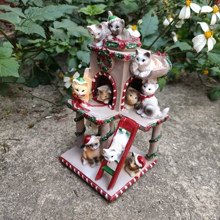 猫滑滑梯多肉大花盆装饰动物别墅庭院阳台布景幼儿园桌面摆设手办