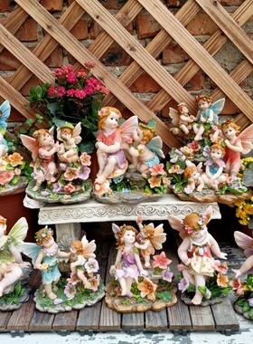 多肉花盆小仙女造景吊脚娃娃摆件