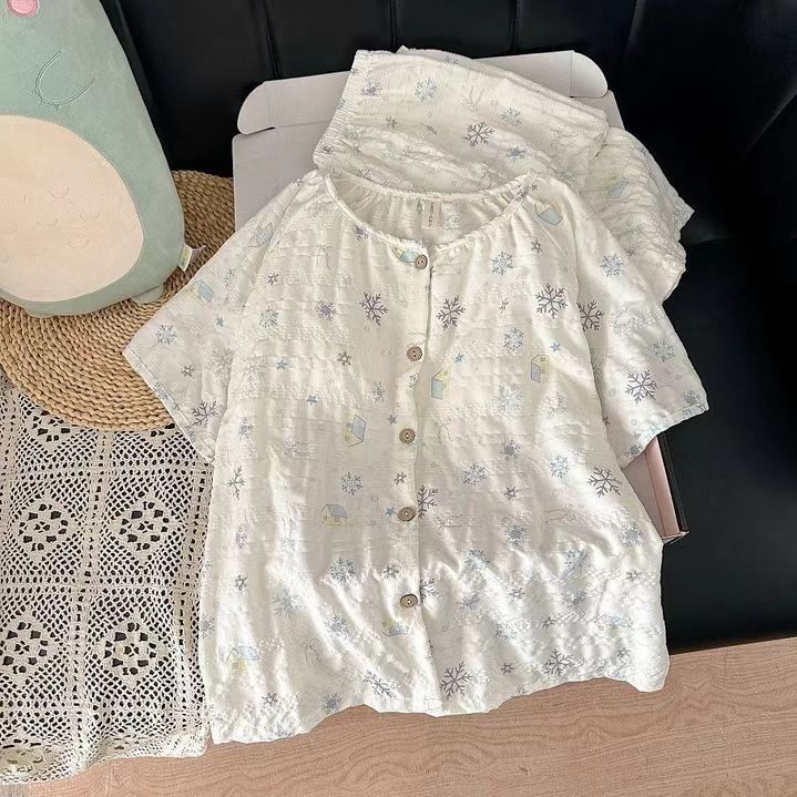夏季薄款带胸垫短袖家居服两件套