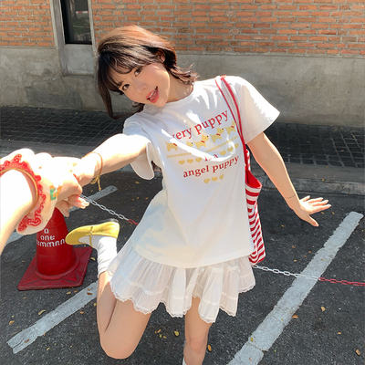 熙家自制 基础好搭 印花T恤女2025新款韩版设计感上衣t棉质短袖夏