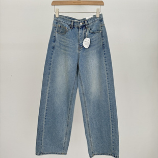 韩国进口女装Remaking代购2025秋季新款宽松高腰简约直筒牛仔裤