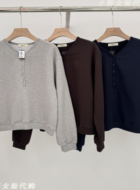 韩国进口Koni女装代购2025秋季新款半扣圆领基础课简约净色卫衣