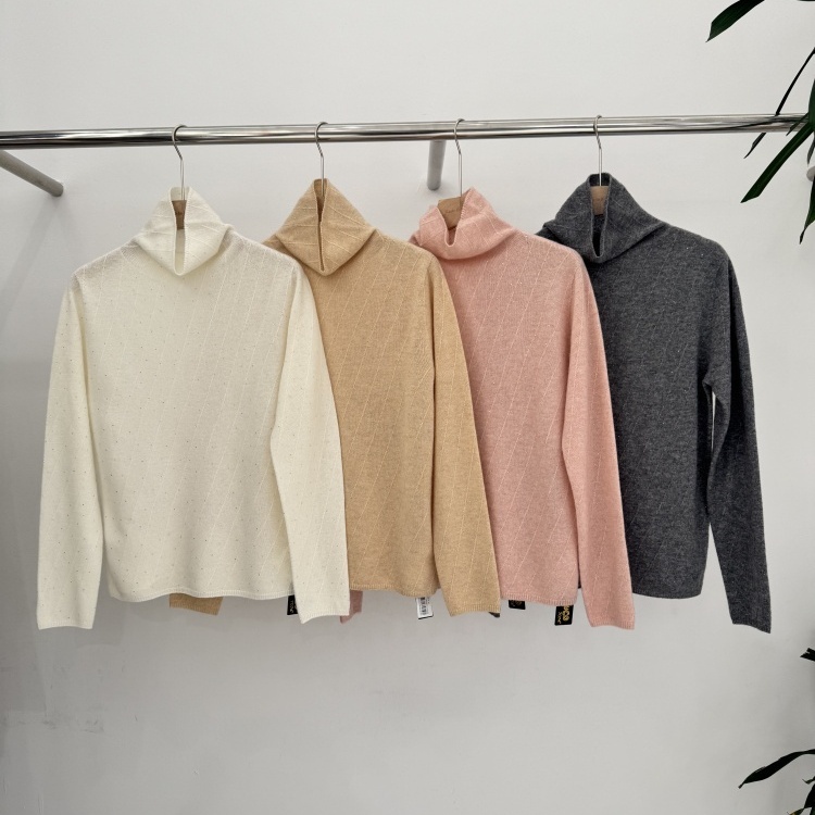 韩国进口女装代购2025冬款百搭净色羊绒高领亮片羊毛针织衫毛衣