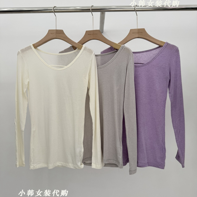 韩国进口VAARA女装代购2025秋季新款百搭净色U领长袖修身舒适T恤