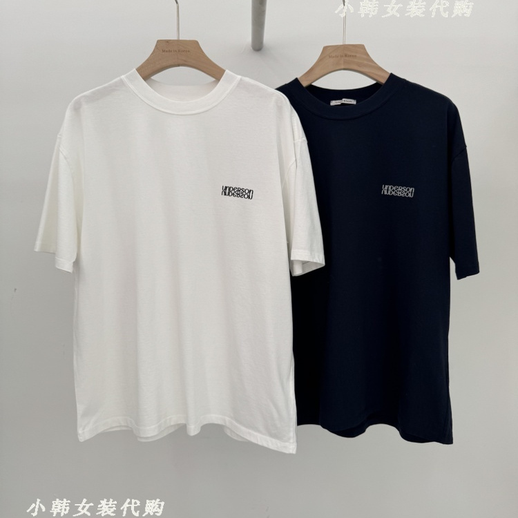 韩国进口UNDERSON女装代购2025秋季百搭侧字母宽松短袖棉质T恤