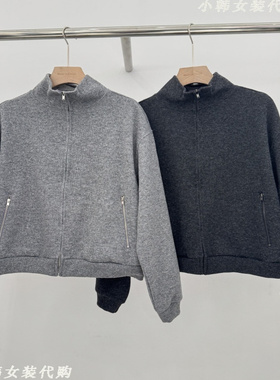 韩国进口女装Koni代购2025秋季新款立领净色羊毛简约休闲外套