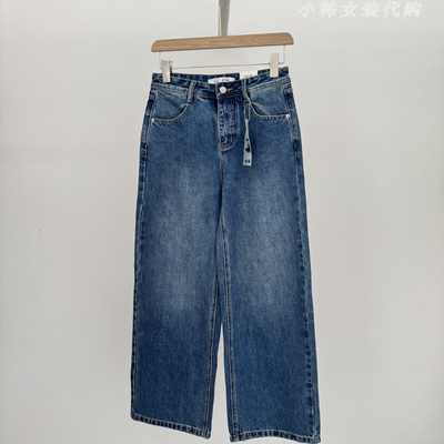 韩国代购进口Ur.fit女装2025秋季复古直筒宽松高腰牛仔裤26016