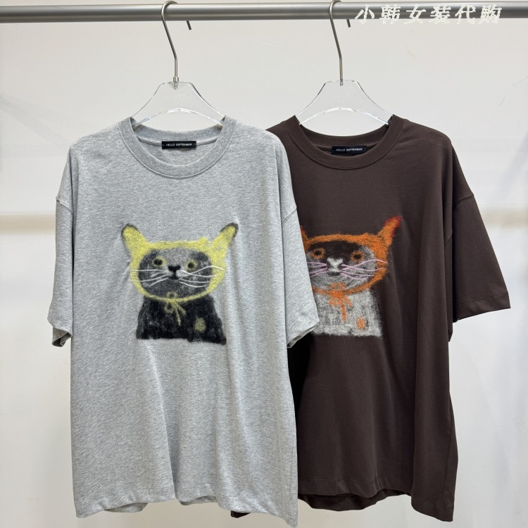 韩国HELLO SEPTEMBER女装代购2025秋季卡通图案短袖棉质宽松T恤