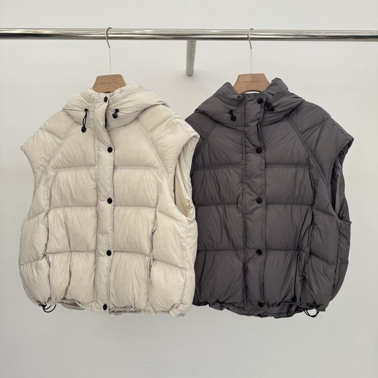 韩国进口VALUABLE女装代购2025冬款连帽净色无袖羽绒服马甲外套