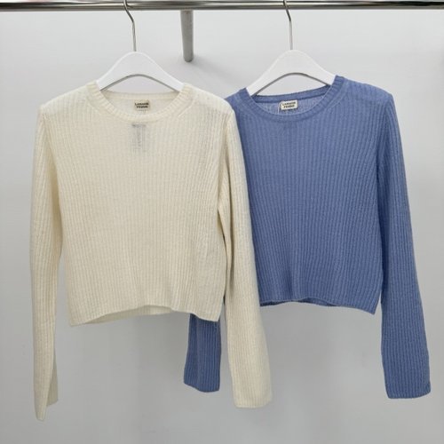 韩国LAMAGIE FEMME女装代购2025秋季百搭圆领短款净色针织衫毛衣