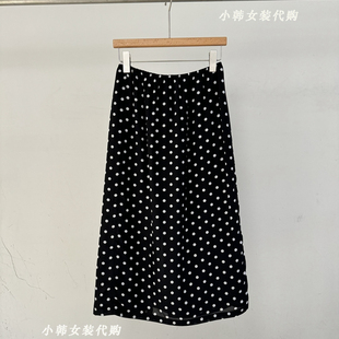 欧洲站韩国进口女装 松紧腰开叉波点中长半裙Bu0199 代购 2025夏款