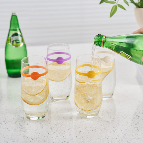 日本外贸精品.玻璃杯辨别标识物.彩色硅胶酒签.6枚入