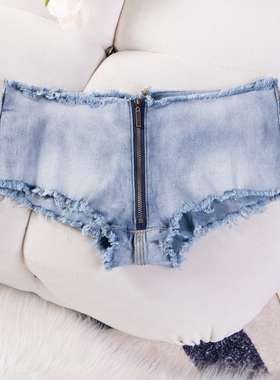 拉链设计超绝炸街低腰紧身弹力毛边牛仔超短裤夜场酒吧gogo热裤夏