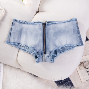 拉链设计超绝炸街低腰紧身弹力毛边牛仔超短裤 夏 夜场酒吧gogo热裤
