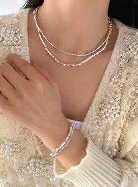 方块碎银子小众爆闪叠戴小众项链