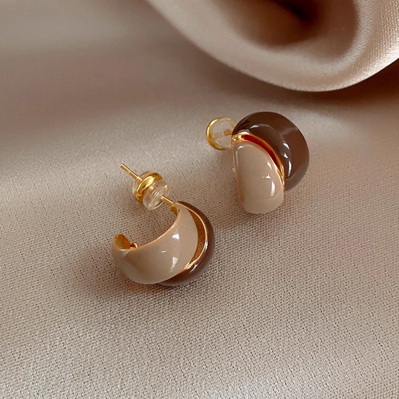 法式复古美拉德撞色滴釉耳环