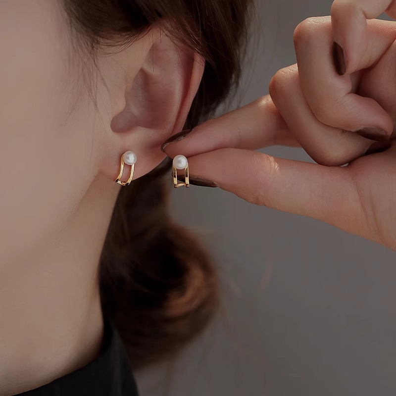 S925银针天然珍珠耳钉养耳洞