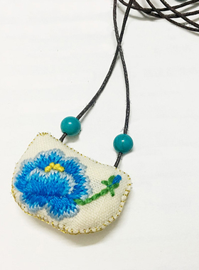 花园手创 手工刺绣牡丹绣件项链 原创手作可调节项链民族风