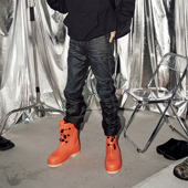 男休闲宽松下装 PMW 复古原浆涂层工艺做旧斑驳风蓝黑色直筒牛仔裤