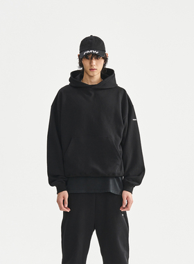 PMW 400g高密度毛圈面料纯色连帽卫衣LOGO印花帽衫情侣款上衣