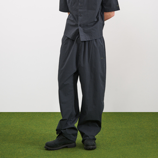 脚口抽绳设计纯棉亲肤透气宽松百搭街头阔腿裤 PMW 格纹抽绳休闲裤