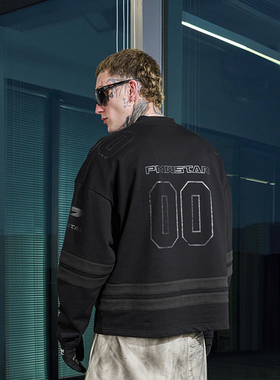 PMW 夏之光同款黑色复古球衣冰球服棒球服长袖T恤纯棉圆领百搭