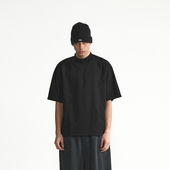 夏季 全棉半高领T恤男设计感短袖 纯色打底衫 PMW美式 简约五分袖 上衣