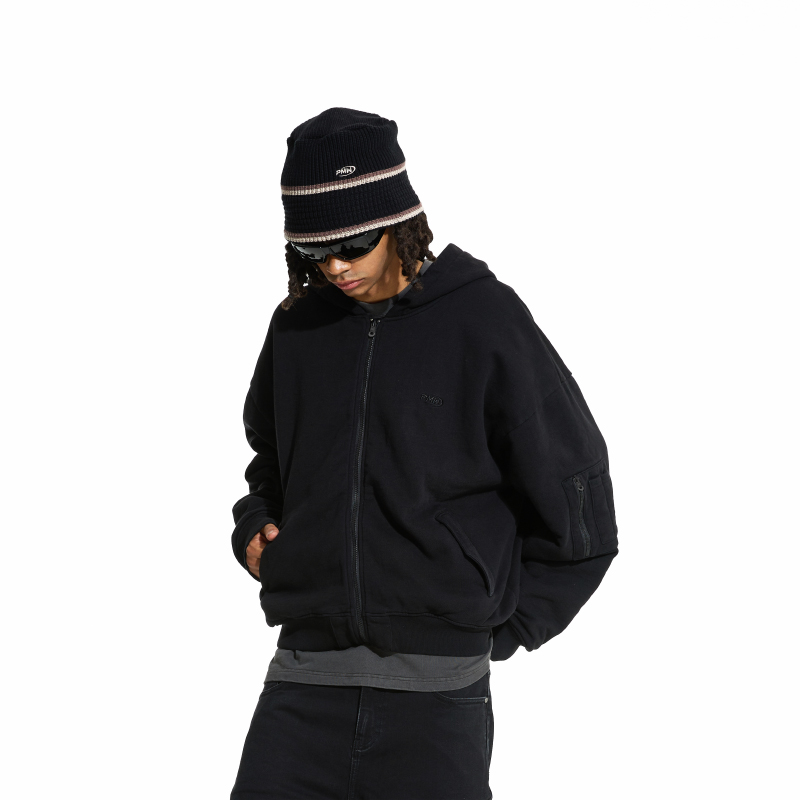 连帽复古飞行员夹克棉衣P.M.W