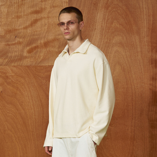 质感慵懒休闲宽松百搭男秋上衣 复古经典 PMW 老钱风颗粒肌理POLO衫