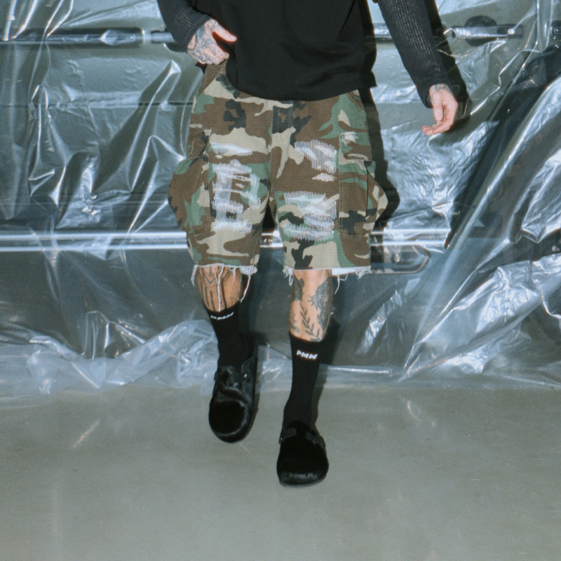 工装休闲裤PMW破坏补丁迷彩短裤