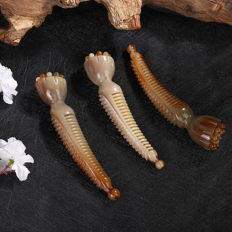 正品白水牛角珠子面部美容莲蓬多工能脸梳点穴按摩棒美容棒