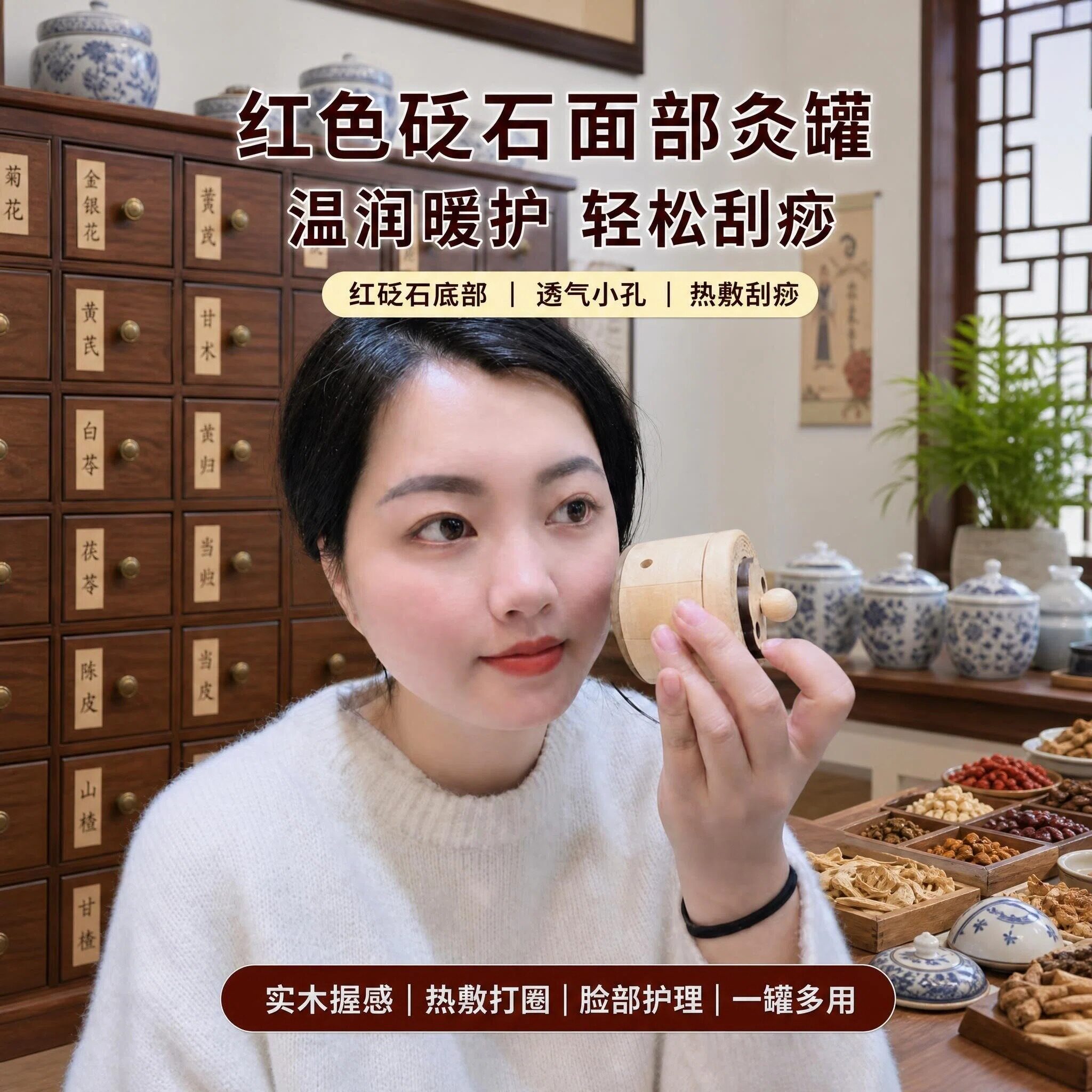 脸面部桃花灸红砭石艾灸罐家用熏蒸温灸刮痧按摩仪美容院专用神器
