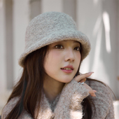 秋冬日系双色绵羊毛纱线加厚渔夫帽保暖针织帽百搭减龄翘边礼帽