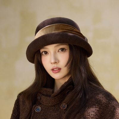 谷兜空间渔夫帽丝绒蝴蝶结出游