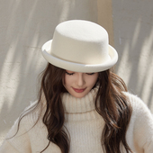 纯羊毛礼帽女2025新款 秋冬法式 复古卷边丸子礼帽休闲毛呢百搭厚卷
