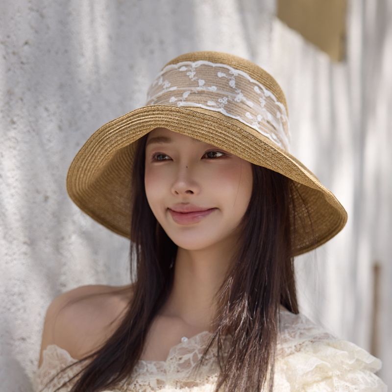 2025新款蕾丝大沿草帽女夏季时尚海边遮脸太阳帽度假大檐帽遮阳帽