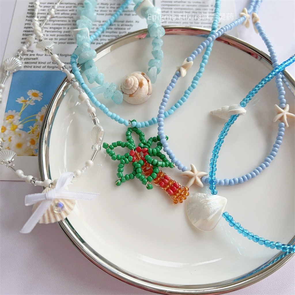 夏日海边度假天然石贝壳吊坠项链