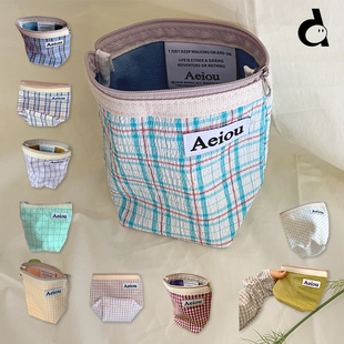 duye度也 方格波点化妆收纳便携现货 韩国Aeiou收纳包百搭实用夏季