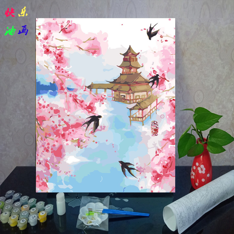diy数字油画风景江南水乡水墨古镇 定制填色减压客厅书房装饰挂画