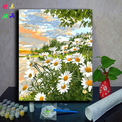 diy数字油画花卉风景动物手绘定制减压客厅简约现代装饰画 雏菊花