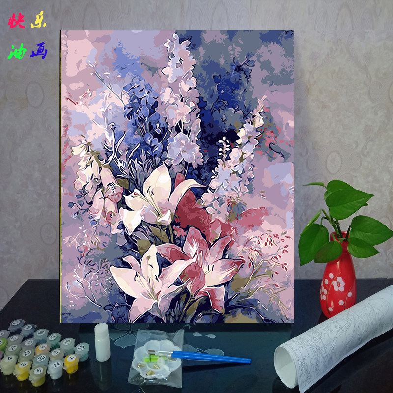 diy数字油画百年好合 爱情花卉 维也纳定制填色减压装饰画 百合花