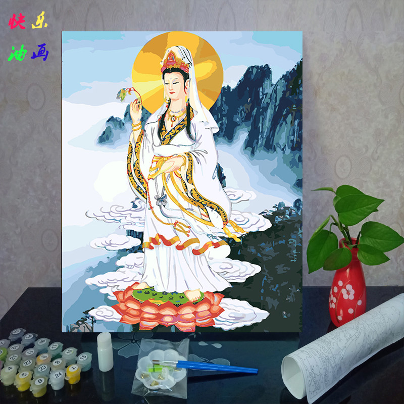 diy数字油画观世音灵山大佛罗汉 人物大幅手绘填色装饰画佛像系列