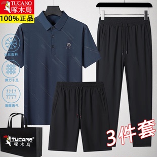 冰丝polo衫短袖男中老年爸爸夏装休闲运动套装男父亲节衣服