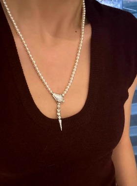 灵蛇项链多戴 极光澳白色长款毛衣链小众高级感锁骨链小米珠女款