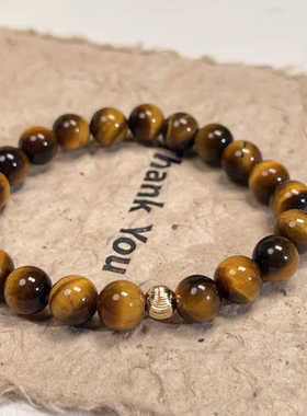 天然黄虎眼石手串手链女7A级黄虎眼 叠戴时尚新中式轻奢弹力绳