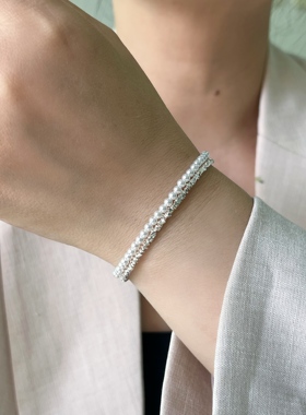 碎银子双层珍珠手链女 施家人造澳白小米珠手串轻奢时尚新中式